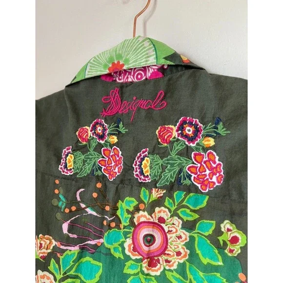 Desigual Women's Large Floral Artsy Button Down Blouse Multi Colored Embroidered - Picture 4 of 12